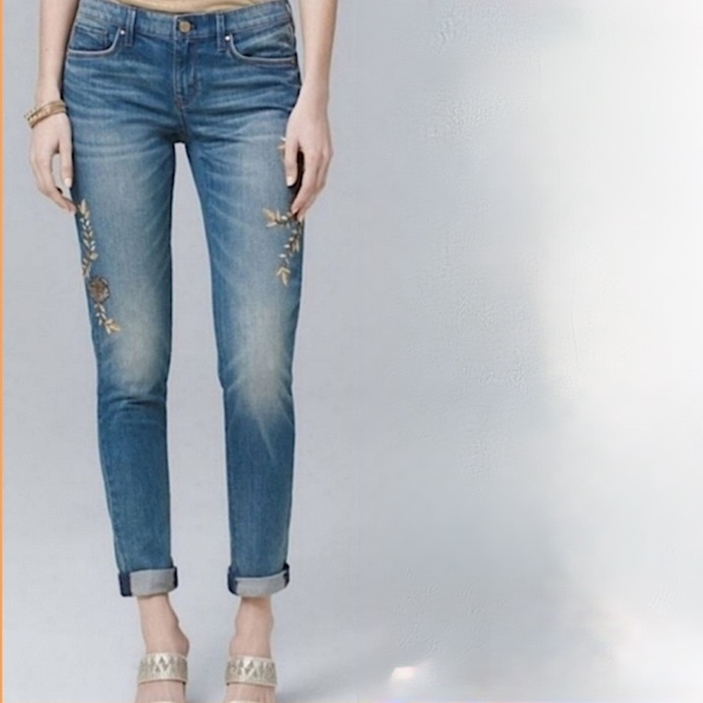 WHBM GOLD EMBROIDERED FLORAL GIRLFRIEND JEANS - Picture 2 of 5